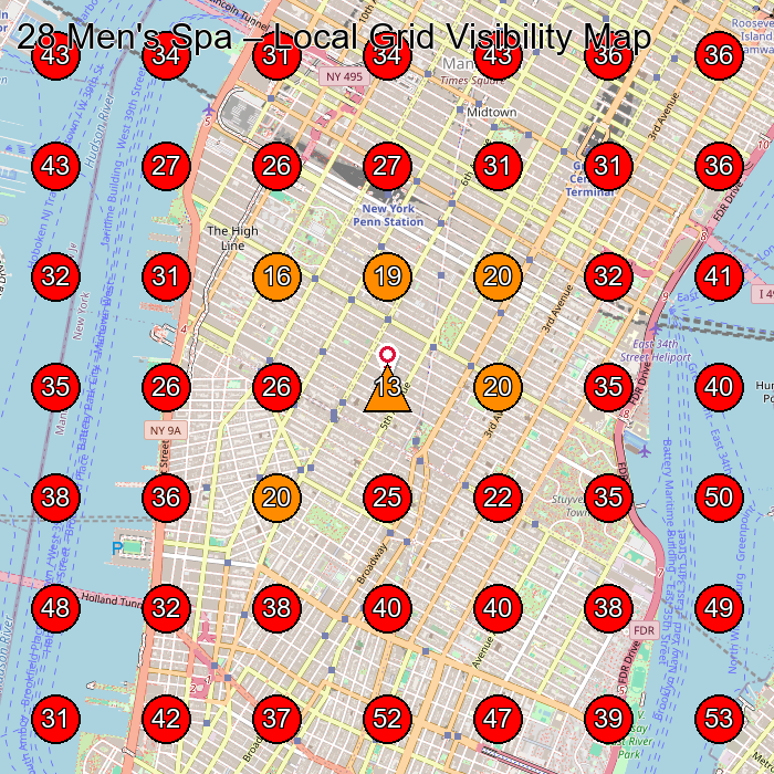 28 Men's Spa GeoGrid visibility map for Massage Spa in New York